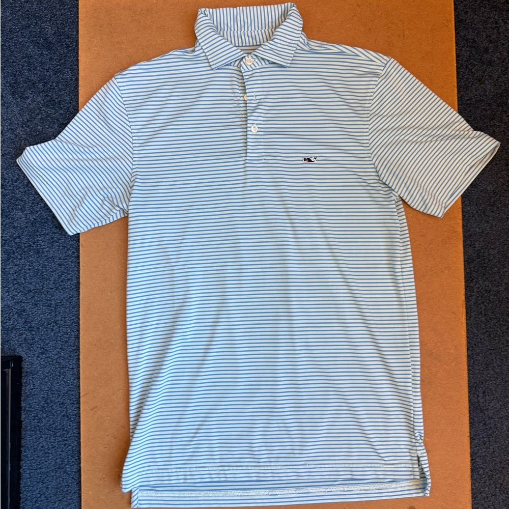 Vineyard Vines Men's Polo - Light Blue and White Stripes